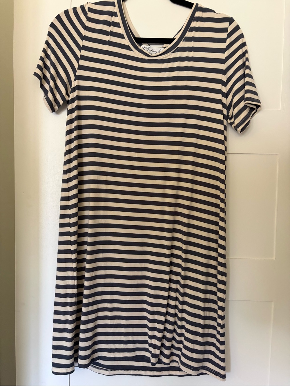 Fighting Eel dress in Grey and Cream with striped pattern